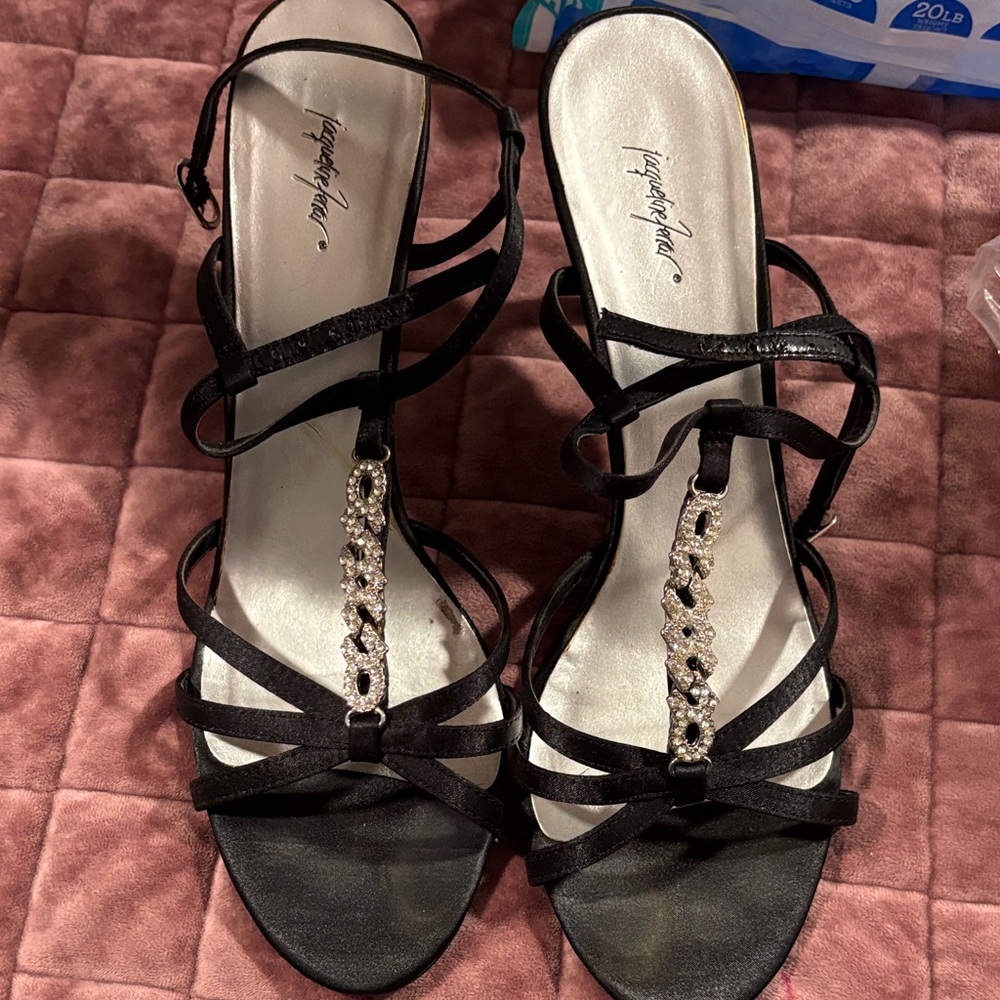 Black Strappy Sandals with Rhinestone Detail